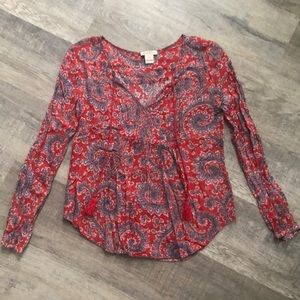 Lucky Brand Paisley Long Sleeve Blouse